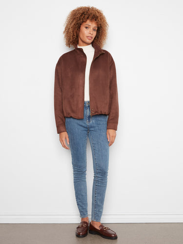 Elegant brown jacket featuring satin lining for added comfort and luxury. By Charlie B.