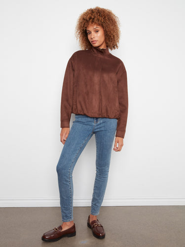 Stylish brown jacket with a convenient zipper closure, ideal for layering. By Charlie B.