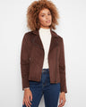 Brown jacket with a notched lapel collar, adding a classic touch to any outfit. By Charlie B.