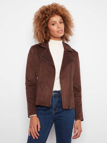 Brown jacket with a notched lapel collar, adding a classic touch to any outfit. By Charlie B.