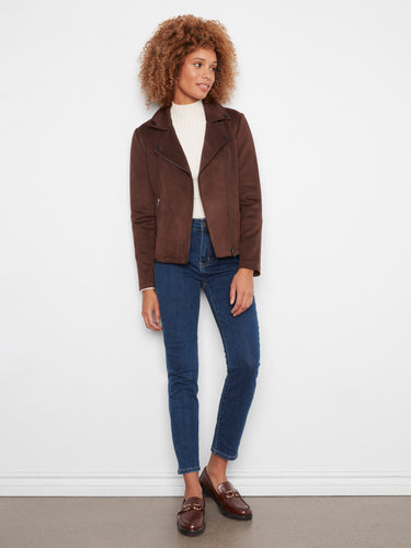 Stylish brown jacket featuring a zip-front closure for an edgy look. By Charlie B.