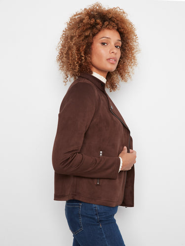 Elegant brown jacket with zipper pockets, perfect for convenience and style. By Charlie B.