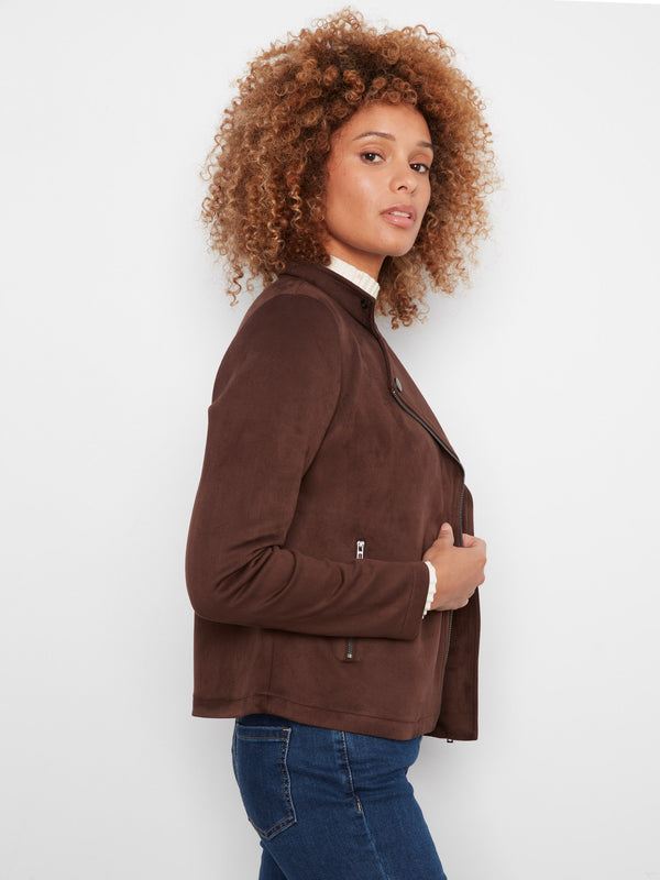 Faux Suede Moto Jacket - Coffee