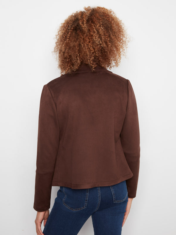 Faux Suede Moto Jacket - Coffee