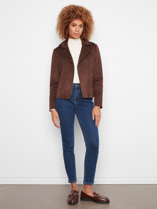 Faux Suede Moto Jacket - Coffee