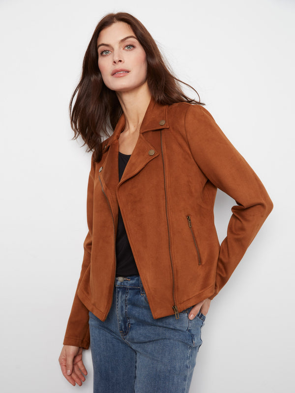 Veste moto en faux suède - Caramel au Beurre