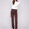 Mocha pants in a straight fit, crafted from stretch faux suede for comfort and style by Charlie B.