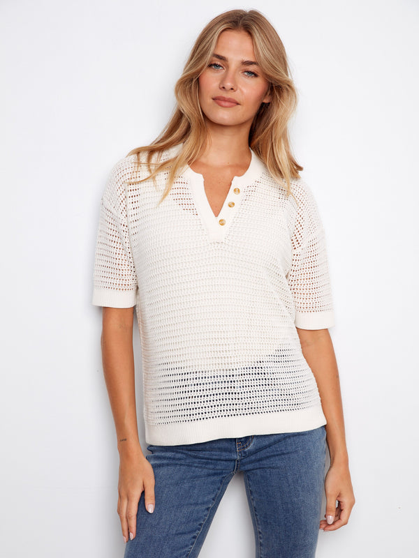 Fishnet Crochet Cotton Top - White