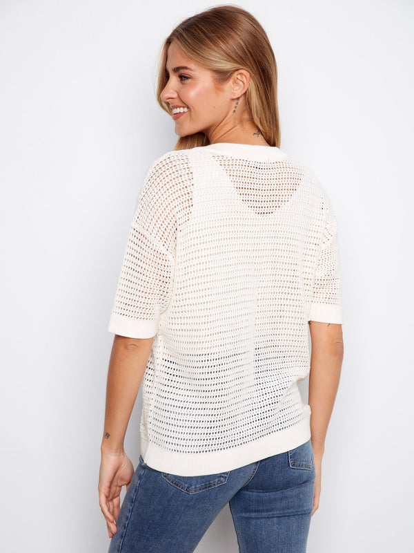 Fishnet Crochet Cotton Top - White