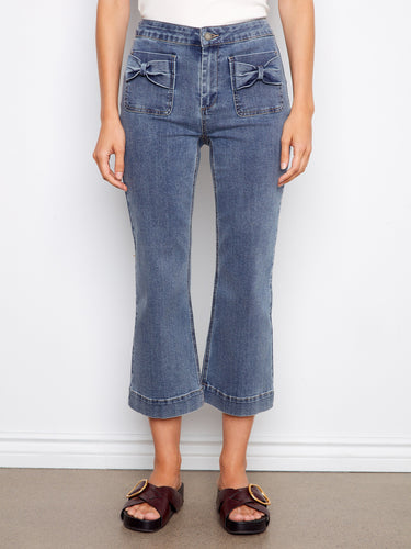 These cropped length denim pants offer a chic and modern look, perfect for any casual occasion. Designed with style in mind by Charlie B.