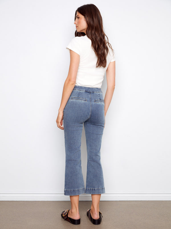 Flare Jeans With Bow Patch Pockets - Medium Blue