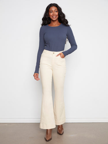 Stretch twill pants with elegant long length and chic five-pocket design, perfect for any occasion by Charlie B.