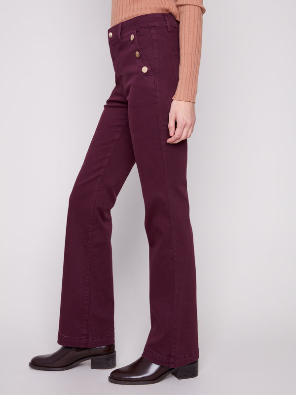 Designed with a regular rise, these berry pants offer both comfort and modern style by Charlie B.
