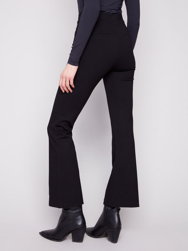 Sophisticated black ponte pull-on pants showcasing faux back welt pockets and a flattering fit by Charlie B.
