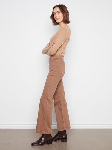 Crafted from stretch twill fabric, these brown jeans offer comfort and style by Charlie B.