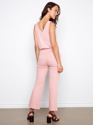 Elegant pink pants with stretch twill fabric ensure ease of movement while maintaining a fashionable look by Charlie B.