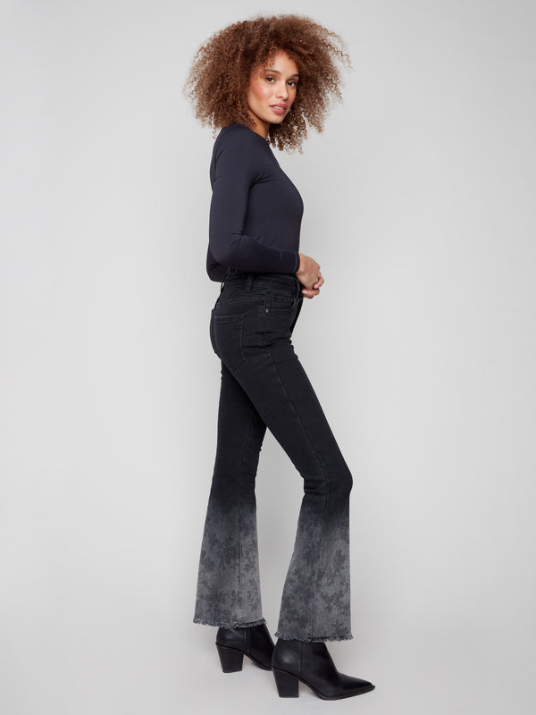 Charcoal jeans with a regular rise and floral washed hem, offering a stylish five-pocket design by Charlie B.