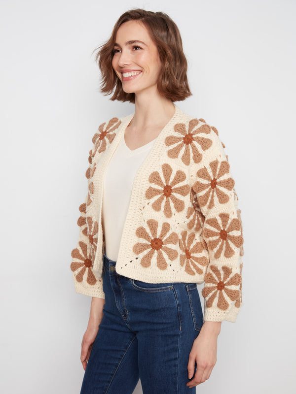 Floral Crochet Cardigan - Ecru