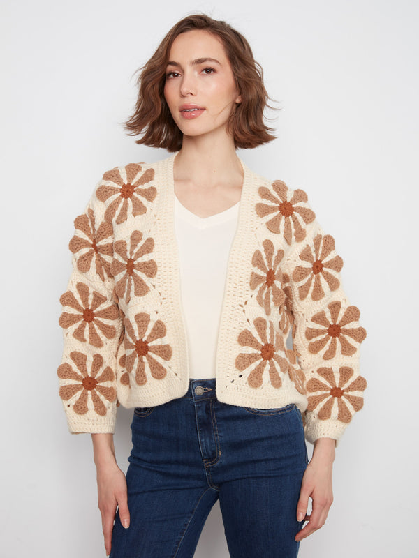 Floral Crochet Cardigan - Ecru