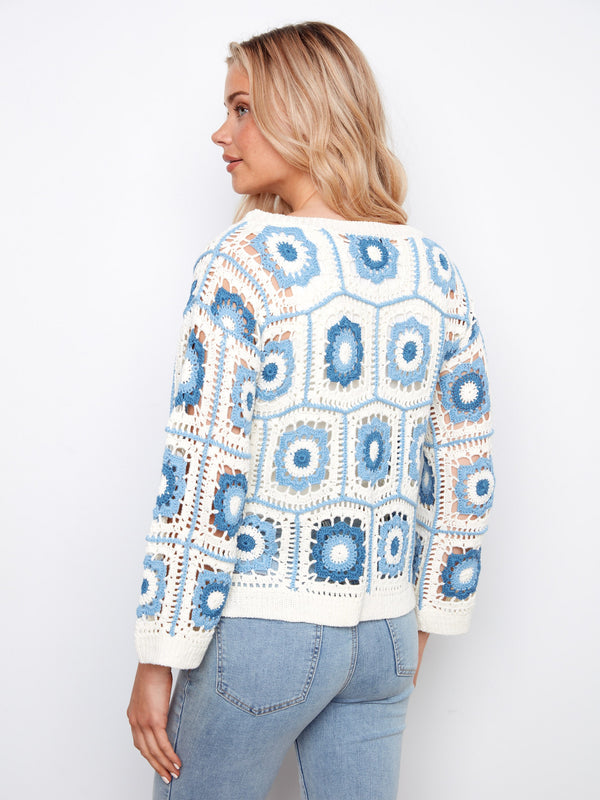 Floral Crochet Sweater - Blue