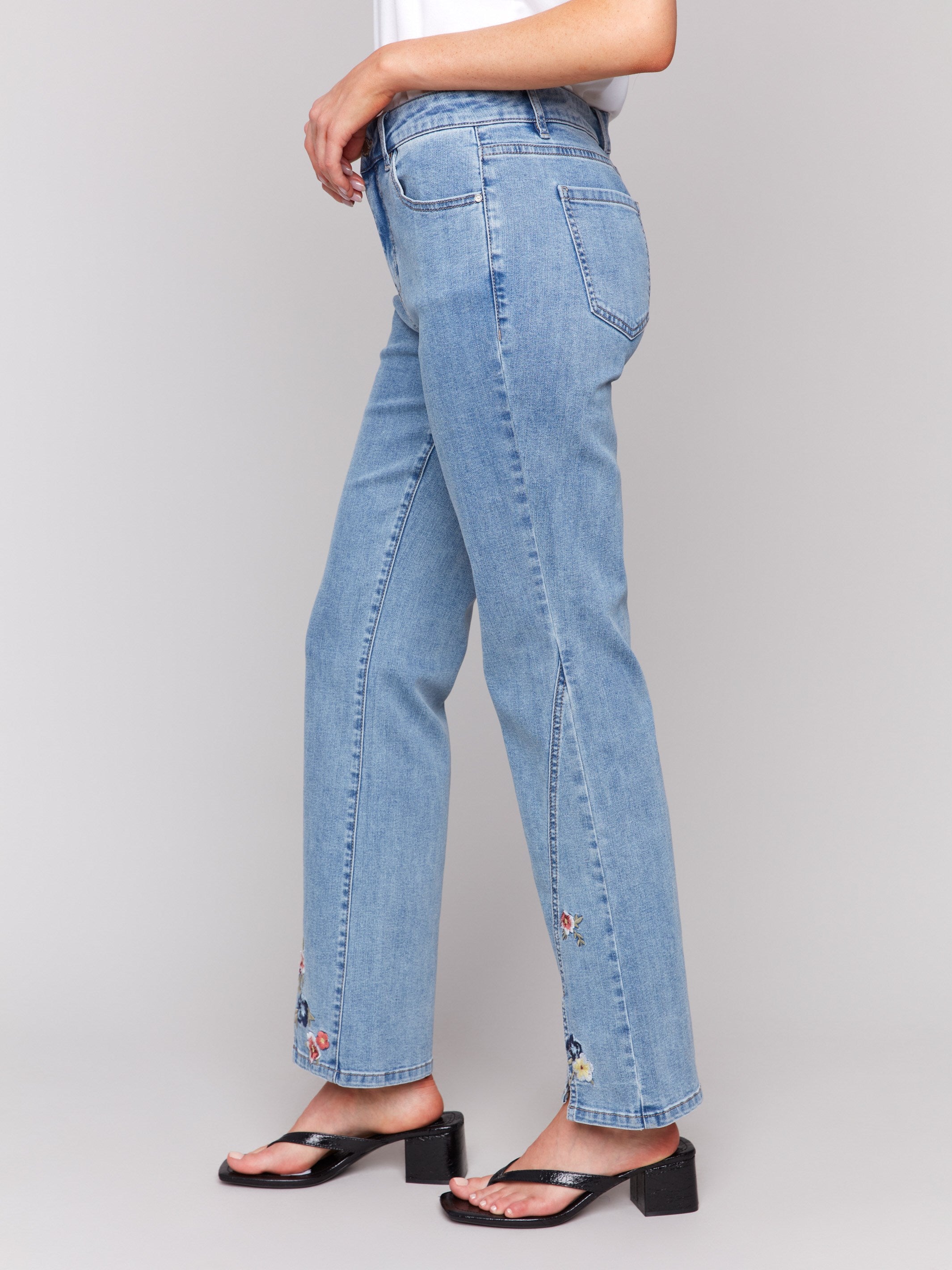 Stretch denim fabric in light blue jeans by Charlie B.
