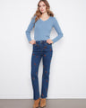 These jeans feature a straight leg design with exquisite floral embroidery, perfect for a stylish look by Charlie B.