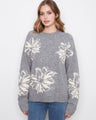 Sweater featuring a cozy crew neckline with floral patterns on a soft grey fabric, offering both style and comfort by Charlie B.