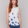 Floral pattern sleeveless top with crew neckline by Charlie B.