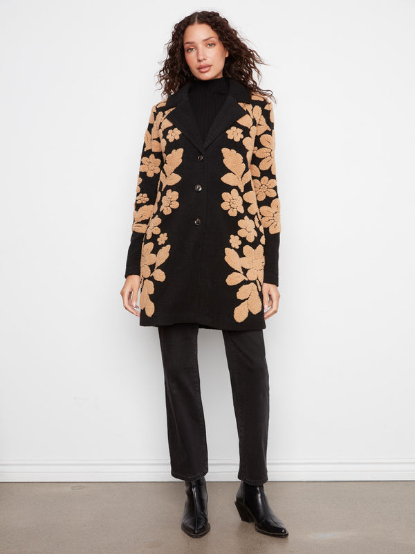 Manteau floral en sherpa - Noir