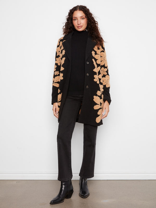 Manteau floral en sherpa - Noir
