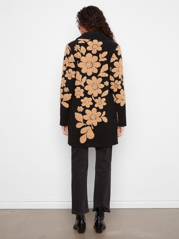 Manteau floral en sherpa - Noir