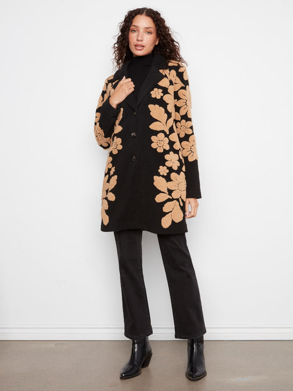 Manteau floral en sherpa - Noir