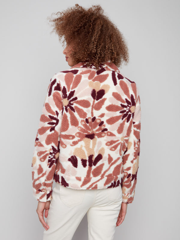 Sherpa flocked fleece in a cabernet hue creates a luxurious texture on this stylish short coat by Charlie B.