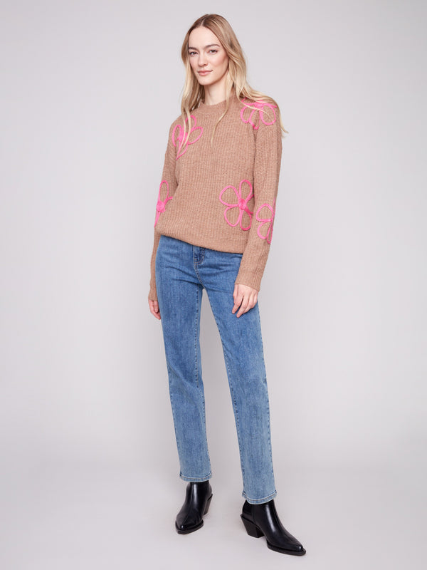 Stylish sweater in Heather Truffle with contrast soutache detail, adding flair to any outfit by Charlie B.