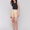 Stretch fabric gold linen shorts by Charlie B.
