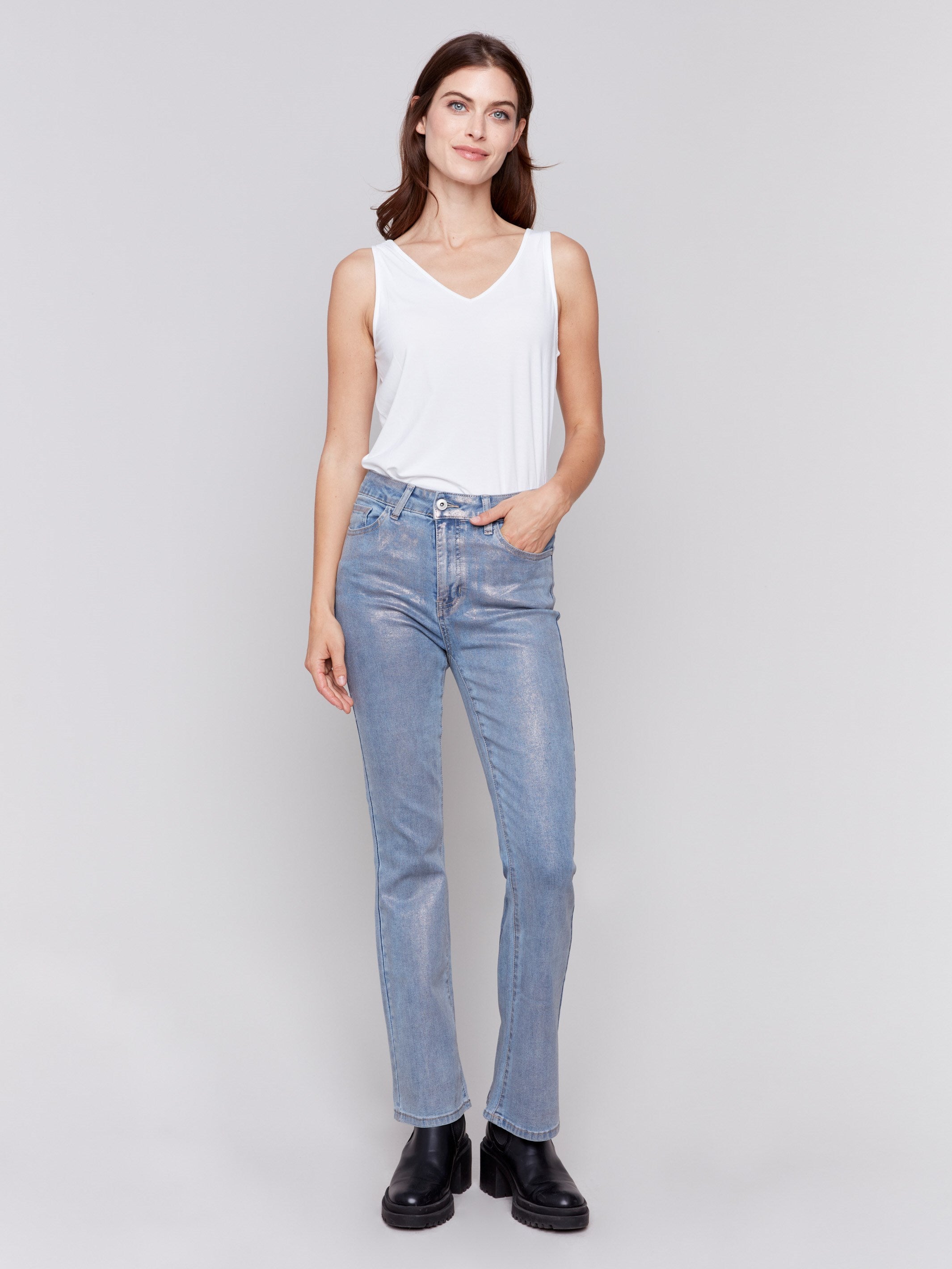 Charlie B Narrow Leg Pant With Belt Celadon