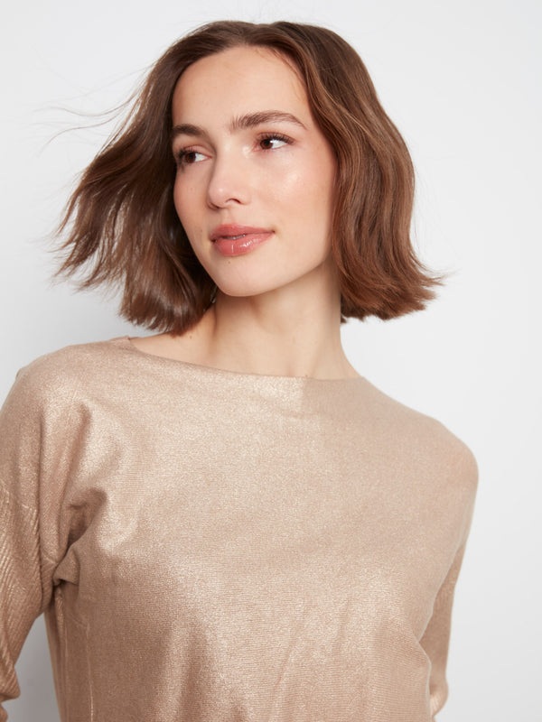 Foiled Knit Sweater With Back Lace-Up Detail - Brass