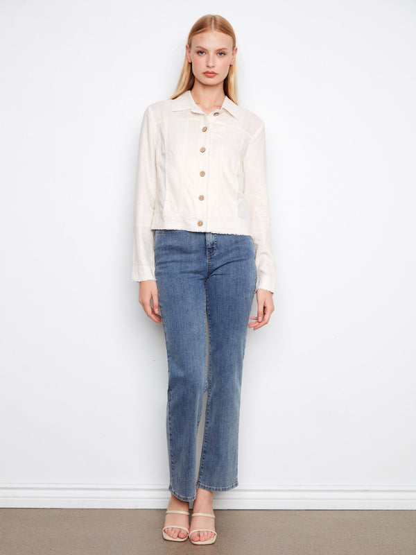 Foiled Linen Blend Jacket - Champagne