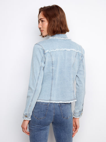 A button-front closure enhances the timeless appeal of this trendy light blue denim jacket. By Charlie B.