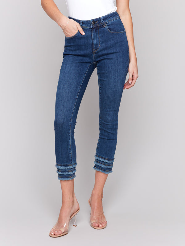 Indigo skinny fit denim pants with a cropped length by Charlie B.
