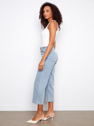 Light blue jeans with a straight fit and cropped length, ideal for casual outings by Charlie B.