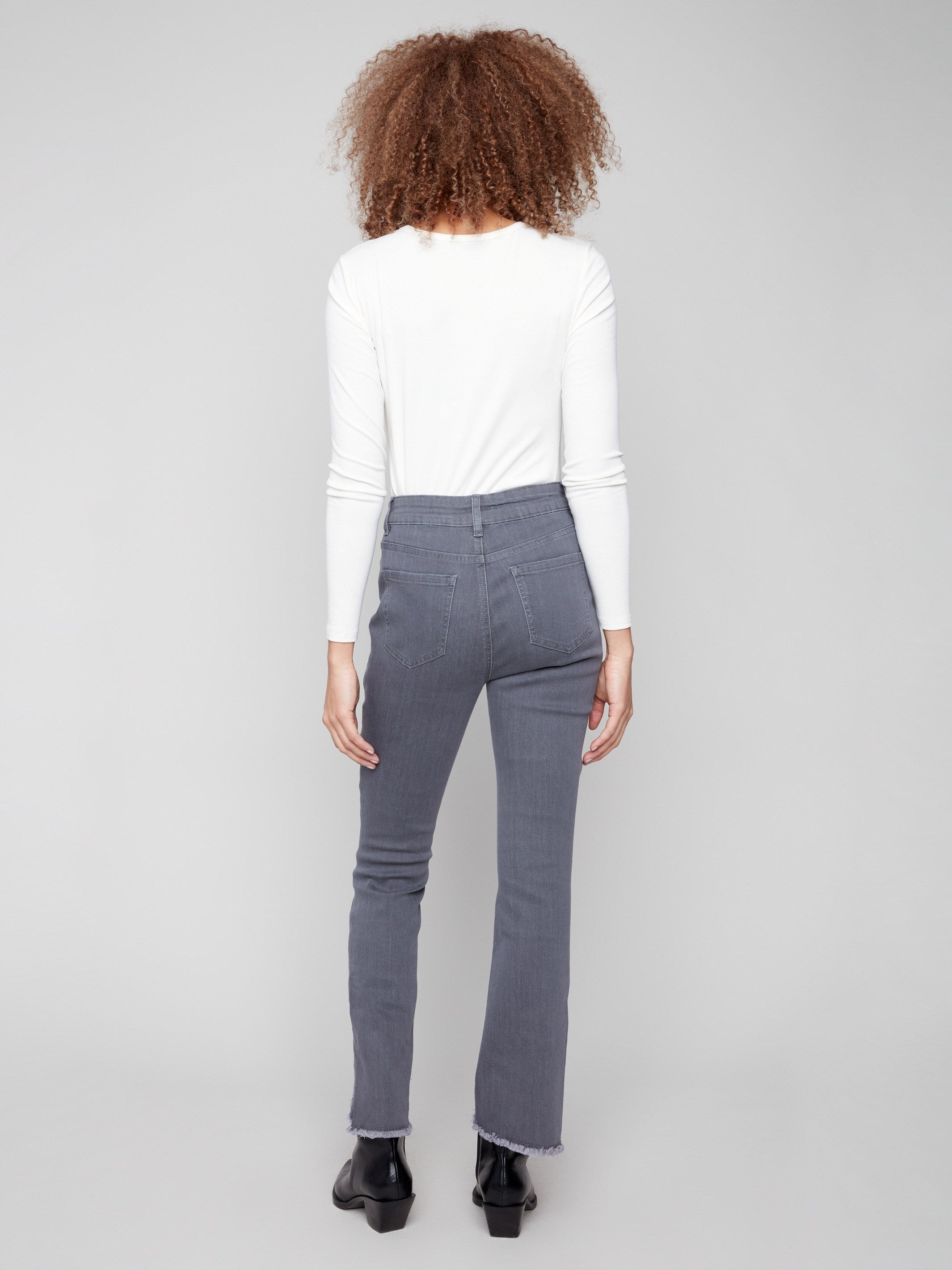 Sophisticated grey bootcut jeans made from stretch denim, ensuring a comfortable fit with every wear by Charlie B.