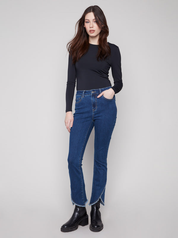 Indigo jeans featuring a bootcut fit and crafted from stretch denim for comfort and style by Charlie B.
