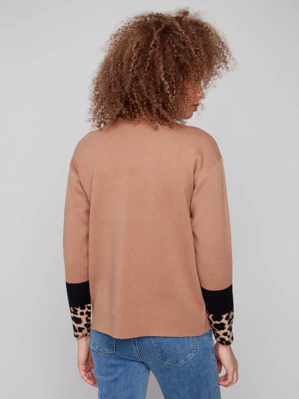 Regular fit brown sweater with unique design elements on the sleeves, crafted by Charlie B.