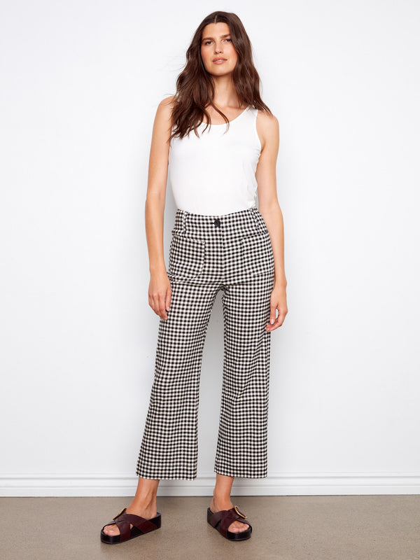 Pantalon écourté en mélange de lin à carreaux - Vichy