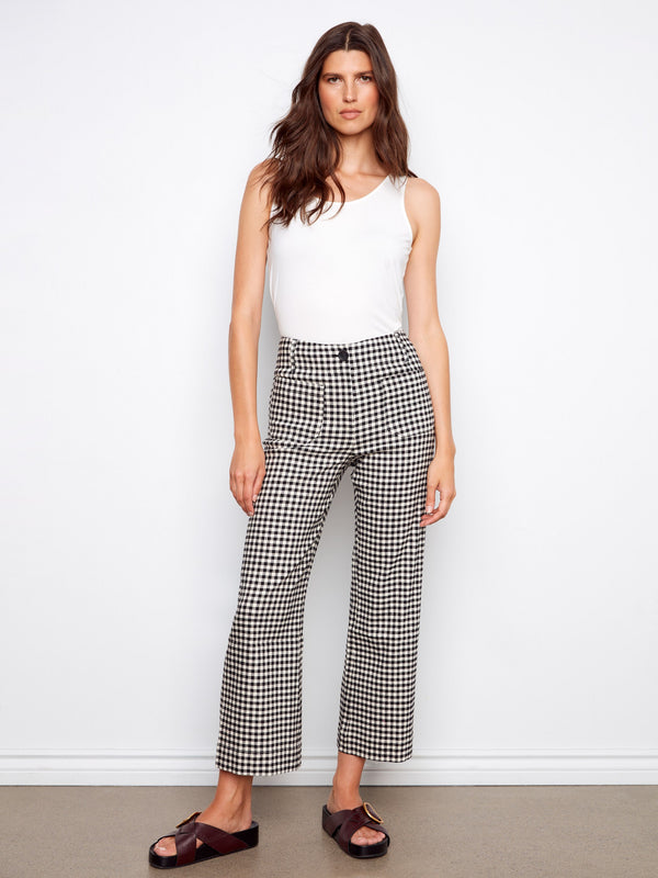Pantalon écourté en mélange de lin à carreaux - Vichy