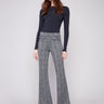 Charcoal glen plaid flare pants with a flattering long length, adding elegance to any outfit by Charlie B.