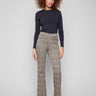 Wales glen plaid pants with a flattering flare fit and stylish design, featuring faux studded flap pockets by Charlie B.