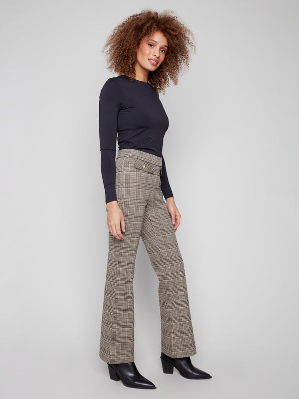 Stylish Wales glen plaid pants designed in a flattering mid-rise waistline, perfect for any occasion by Charlie B.