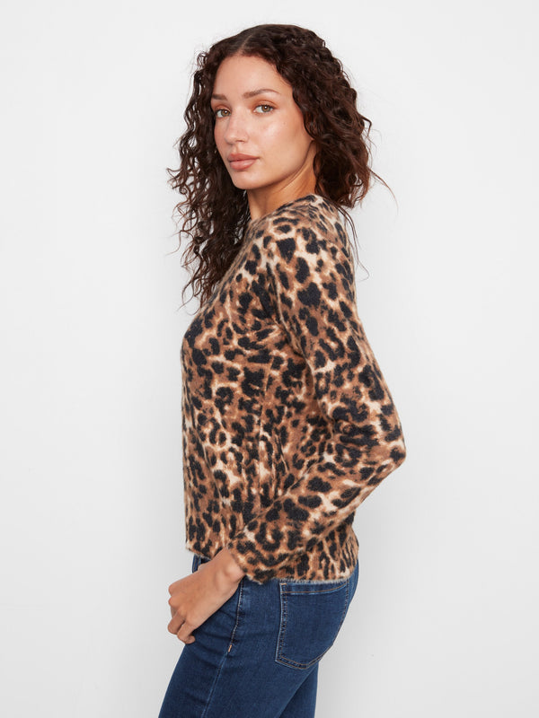 Chandail à col rond en tricot duveteux - Guépard